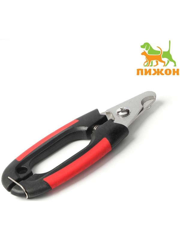 Когтерез боковой малый с закругленными резиновыми ручками,отверстие 8 мм,чёрный с красным