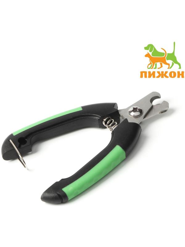 Когтерез боковой малый с закругленными резиновыми ручками,отверстие 8 мм,чёрный с зелёным