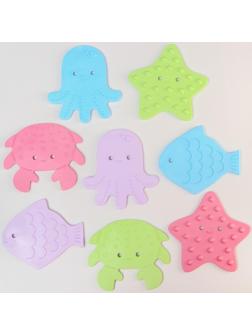 Антискользящие мини-коврики для ванны. Серия SEA ANIMALS, SOFT COLORS. 8  шт.
