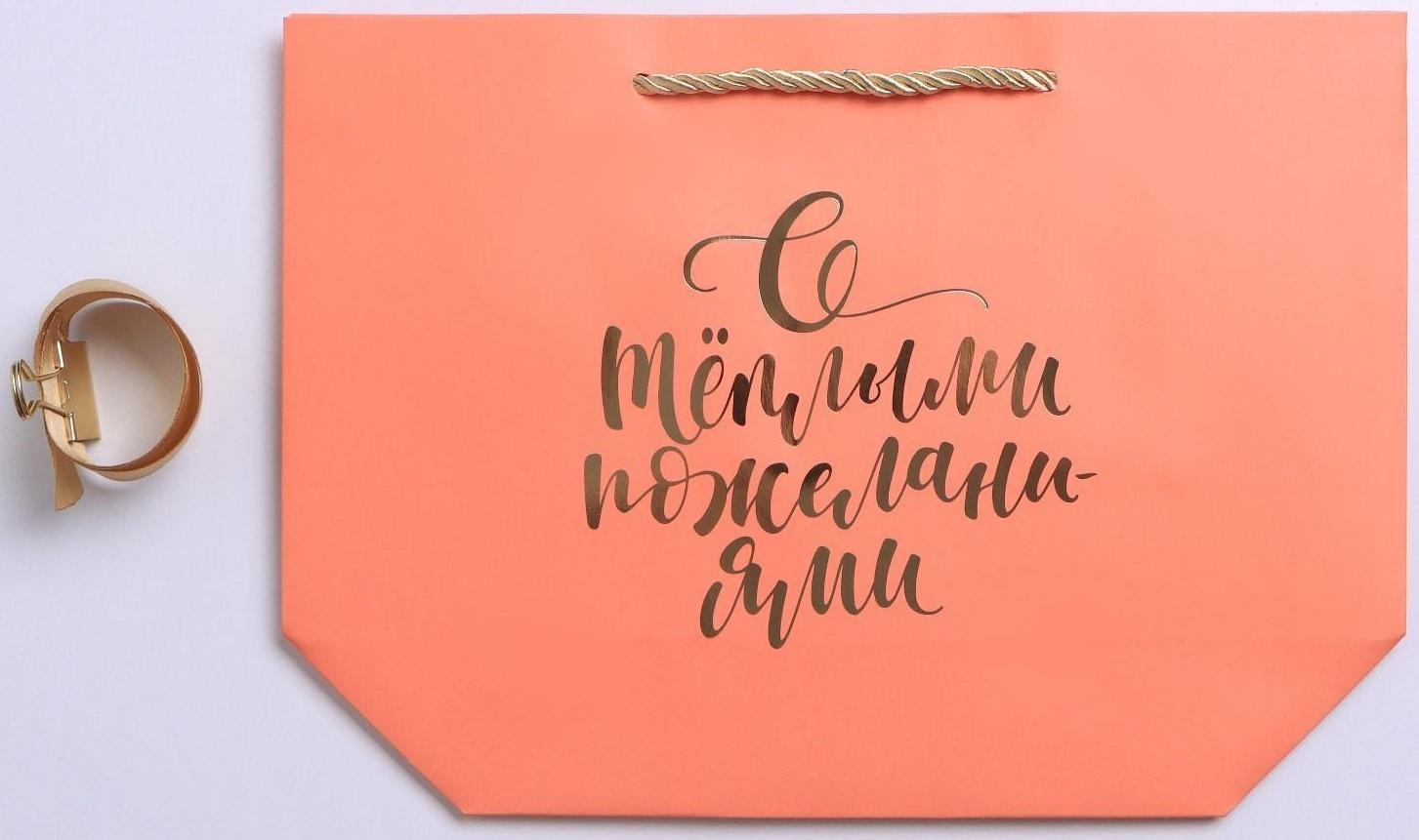 Пакет подарочный «С тёплыми пожеланиями», 28 х 20 х 9 см