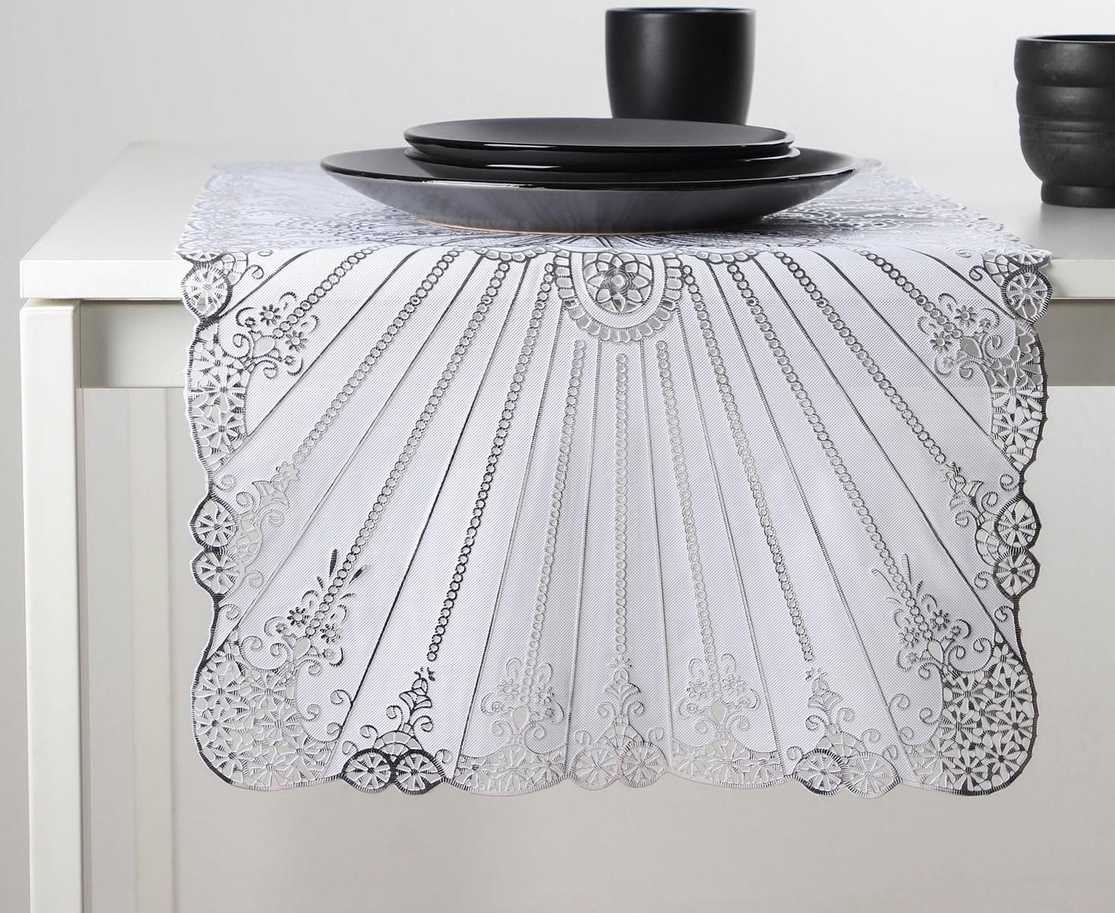 Салфетка ажурная для стола «Лучи», 84×40 см, ПВХ, цвет серебряный