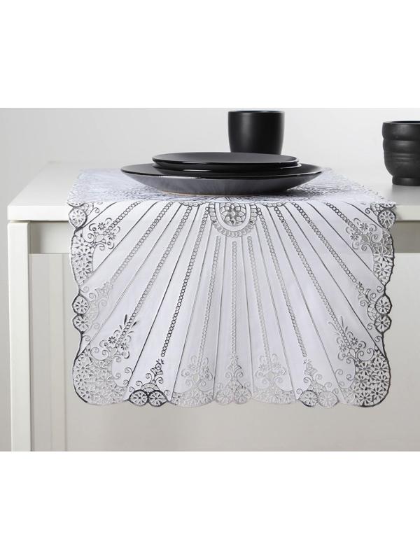 Салфетка ажурная для стола «Лучи», 84×40 см, ПВХ, цвет серебряный