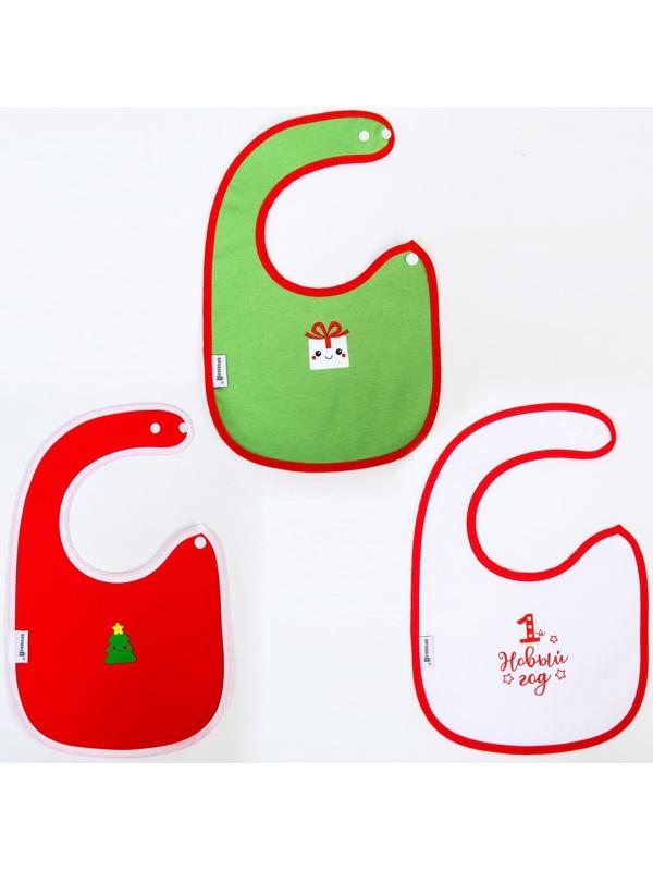 Нагрудник для кормления непромокаемый детский Happy, из махры,, новогодняя подарочная упаковка, виды МИКС
