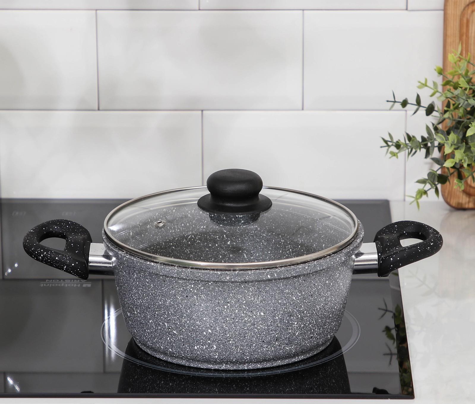 Кастрюля «Марбл», 2 л, пластиковые ручки, стеклянная крышка, антипригарное покрытие, цвет серый