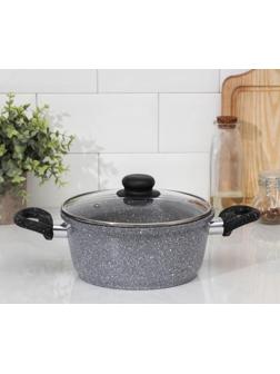 Кастрюля «Марбл», 2 л, пластиковые ручки, стеклянная крышка, антипригарное покрытие, цвет серый