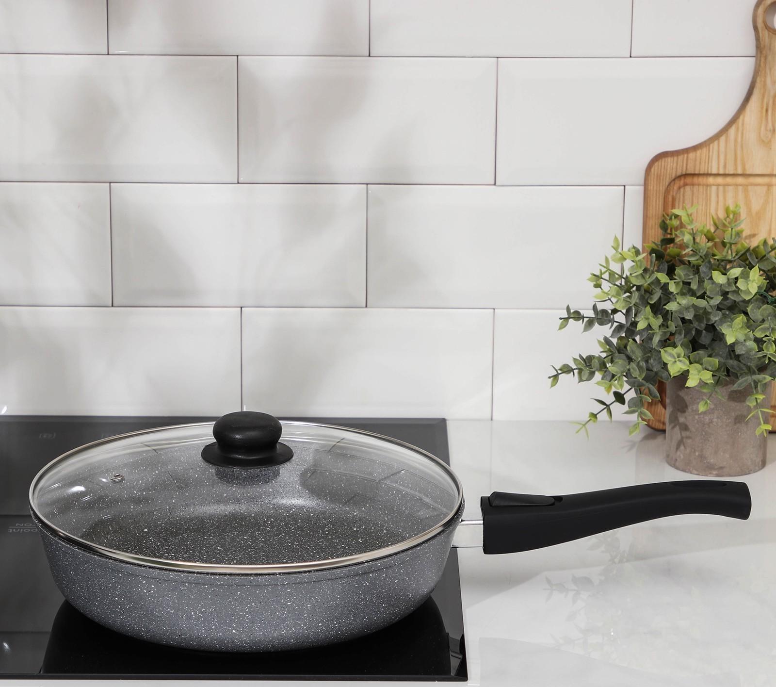 Сковорода Доляна «Марбл», d=28 см, стеклянная крышка, съёмная ручка, антипригарное покрытие, цвет серый