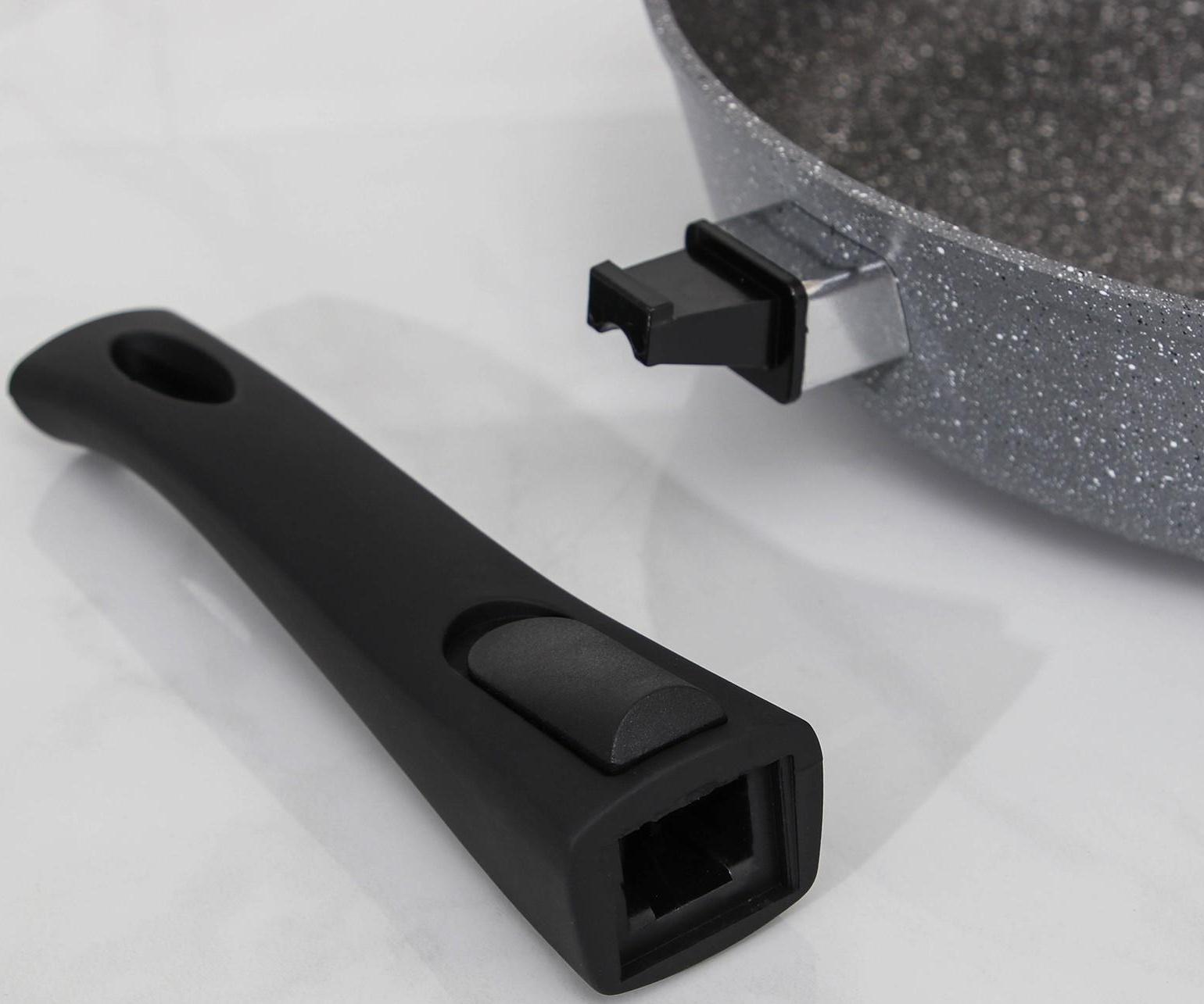 Сковорода Доляна «Марбл», d=28 см, стеклянная крышка, съёмная ручка, антипригарное покрытие, цвет серый