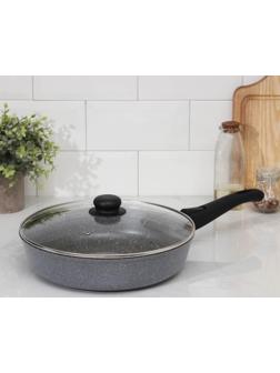 Сковорода Доляна «Марбл», d=28 см, стеклянная крышка, съёмная ручка, антипригарное покрытие, цвет серый