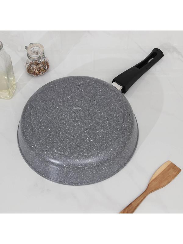Сковорода Доляна «Марбл», d=28 см, стеклянная крышка, съёмная ручка, антипригарное покрытие, цвет серый