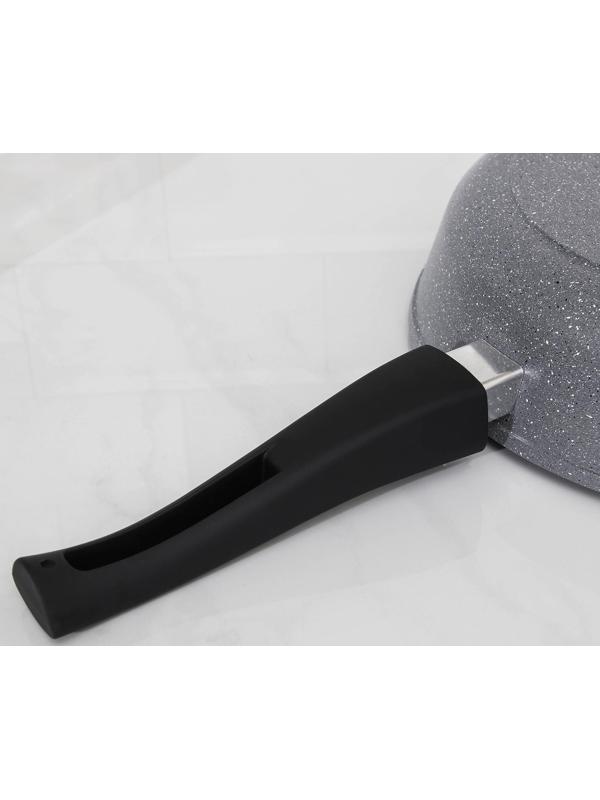 Сковорода Доляна «Марбл», d=28 см, стеклянная крышка, съёмная ручка, антипригарное покрытие, цвет серый