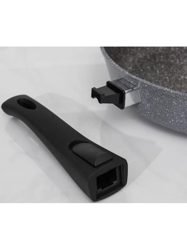 Сковорода Доляна «Марбл», d=28 см, стеклянная крышка, съёмная ручка, антипригарное покрытие, цвет серый