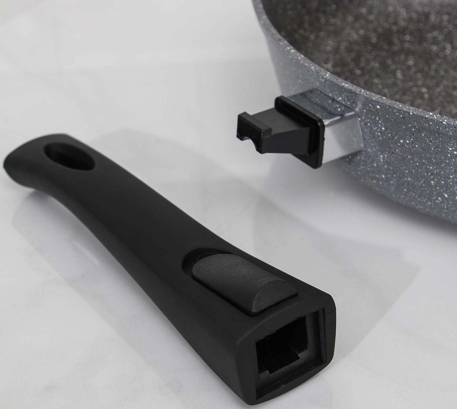 Сковорода Доляна «Марбл», d=26 см, стеклянная крышка, съёмная ручка, антипригарное покрытие, цвет серый