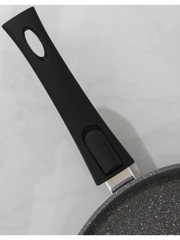 Сковорода Доляна «Марбл», d=26 см, стеклянная крышка, съёмная ручка, антипригарное покрытие, цвет серый