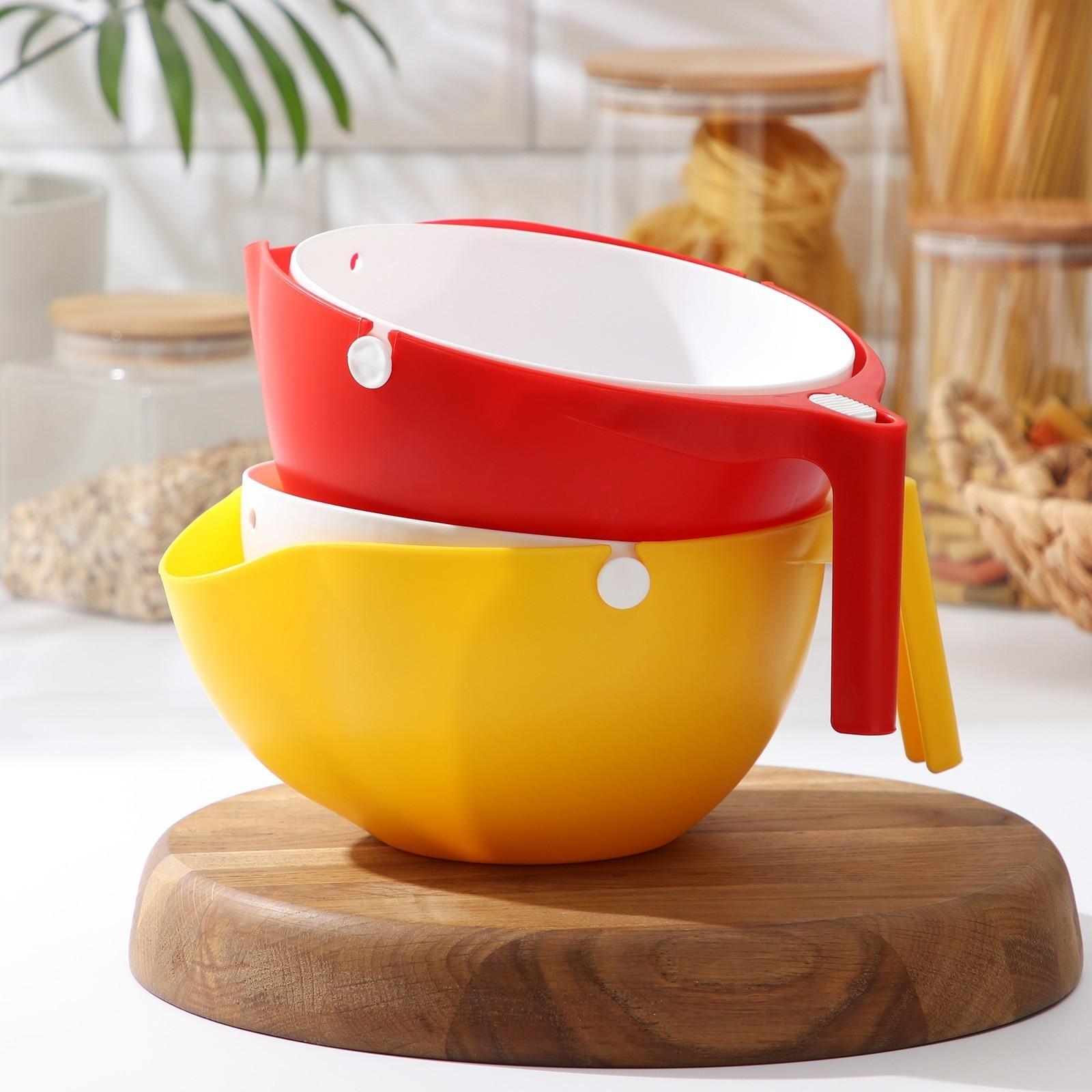 Дуршлаг с миской, 2 в 1, многофунуциональный, цвет МИКС