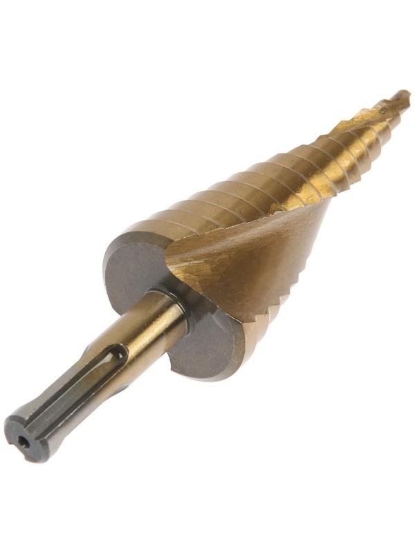 Сверло ступенчатое ТУНДРА PRO, HSS, TiN, спиральный профиль, SDS-plus, 4-32 мм