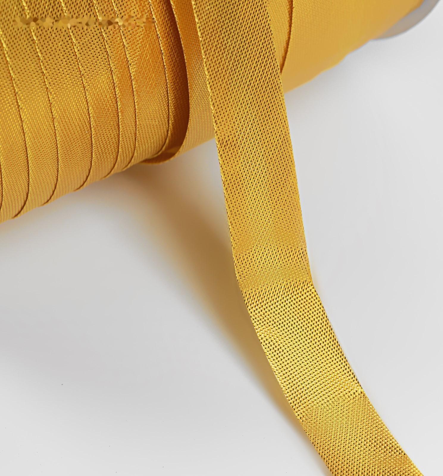 Косая бейка металлизированная, 15 мм × 132 м, цвет золотой