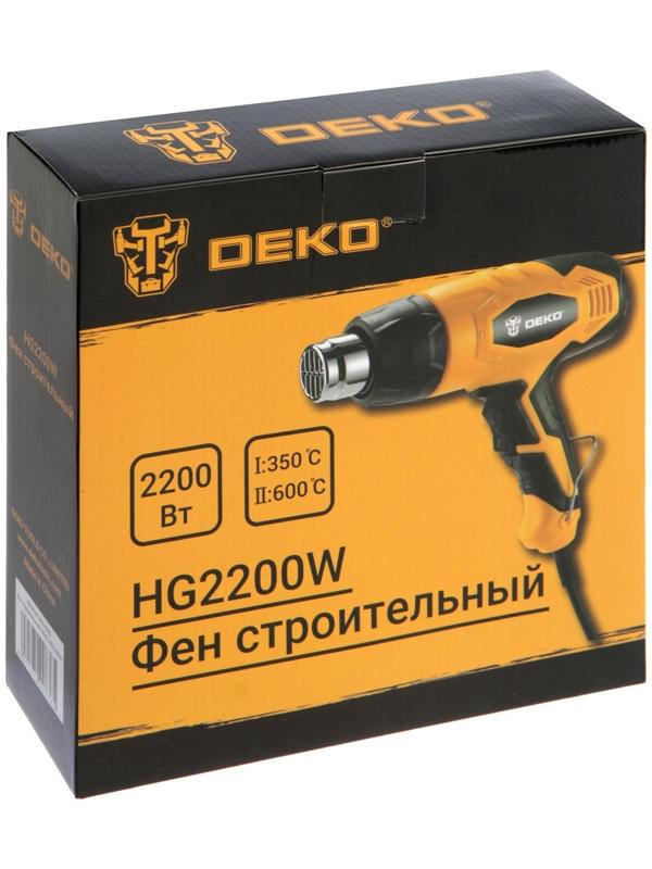 Фен технический DEKO HG2200W, 2200 Вт, 300/500 л/мин, 350/600 °С, 3 насадки