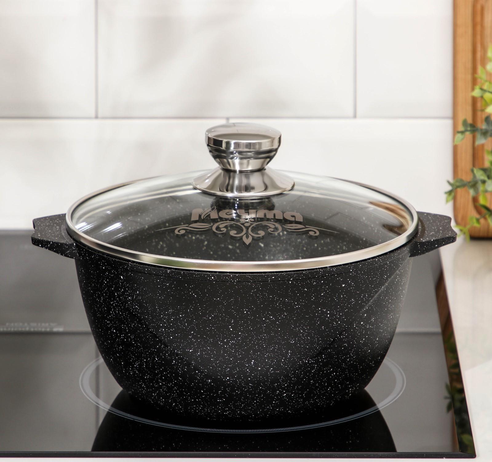 Кастрюля «Гранит black Induction Pro», 3 л, индукция, стеклянная крышка, антипригарное покрытие, цвет чёрный