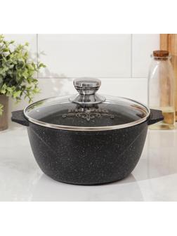 Кастрюля «Гранит black Induction Pro», 3 л, индукция, стеклянная крышка, антипригарное покрытие, цвет чёрный