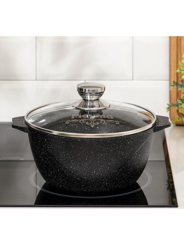 Кастрюля «Гранит black Induction Pro», 3 л, индукция, стеклянная крышка, антипригарное покрытие, цвет чёрный