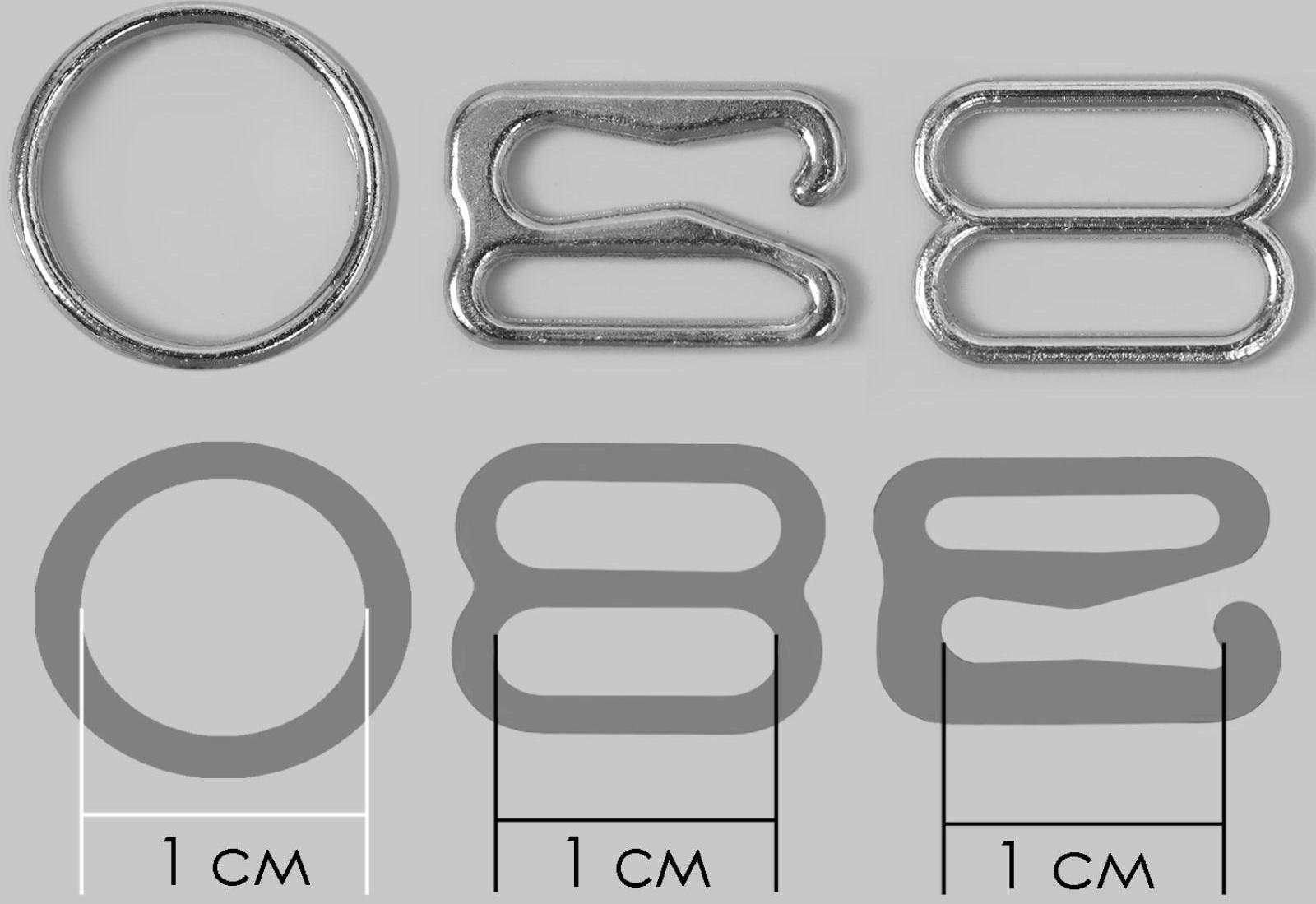 Набор для бретелей металлический: крючки, кольца, регуляторы, 10 мм, цвет серебряный