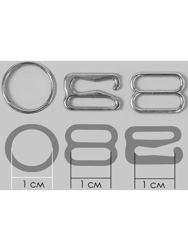 Набор для бретелей металлический: крючки, кольца, регуляторы, 10 мм, цвет серебряный