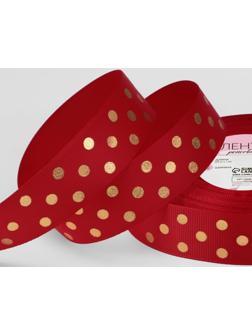 Лента репсовая с тиснением «Горох», 25 мм, 23 ± 1 м, цвет красный №026