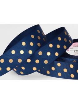 Лента репсовая с тиснением «Горох», 25 мм, 23 ± 1 м, цвет тёмно-синий №036