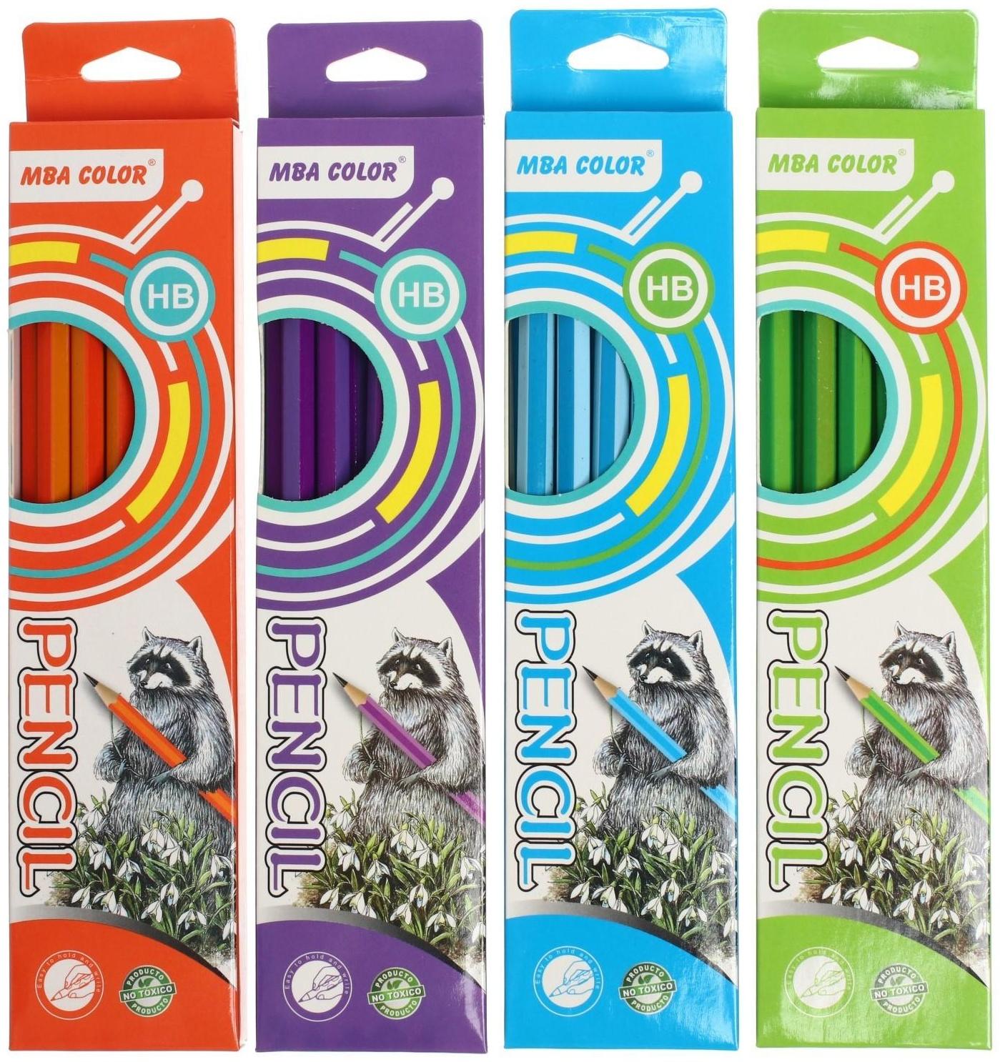 Карандаш чернографитный твёрдость НВ, с ластиком, шестигранный, заточенный, корпус МИКС