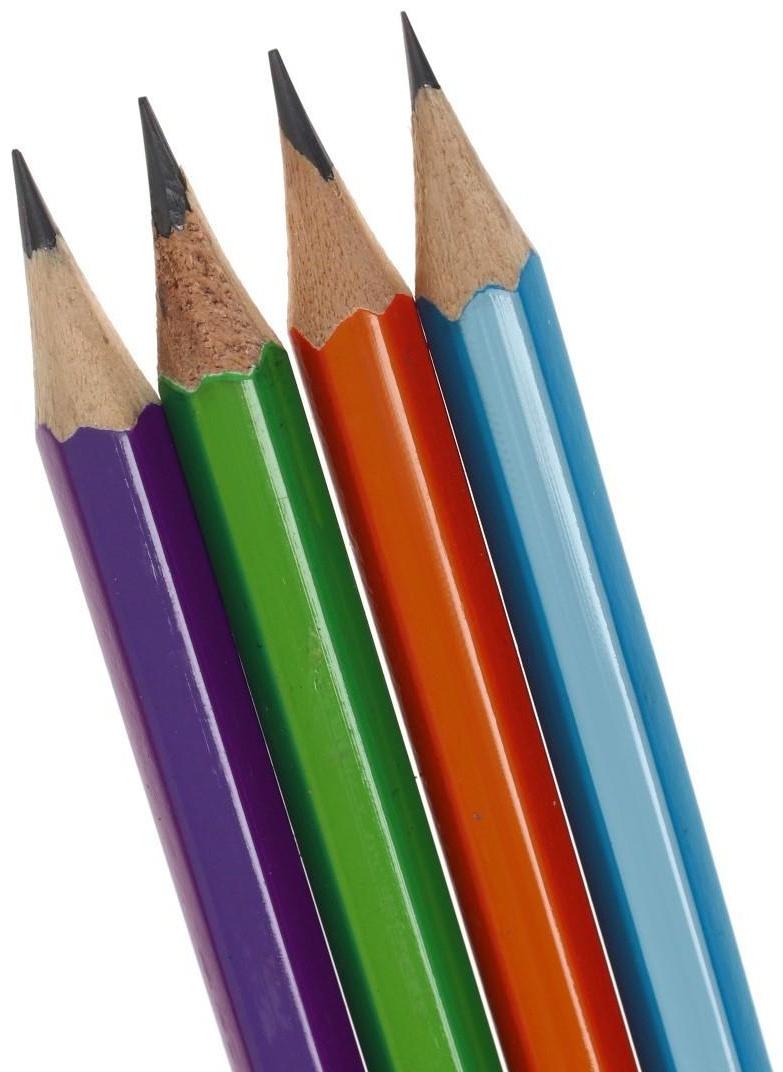 Карандаш чернографитный твёрдость НВ, с ластиком, шестигранный, заточенный, корпус МИКС