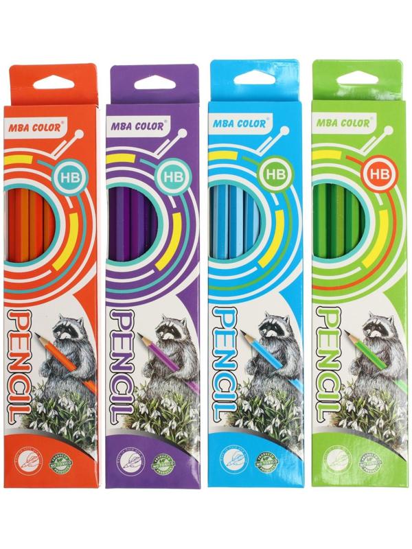 Карандаш чернографитный твёрдость НВ, с ластиком, шестигранный, заточенный, корпус МИКС