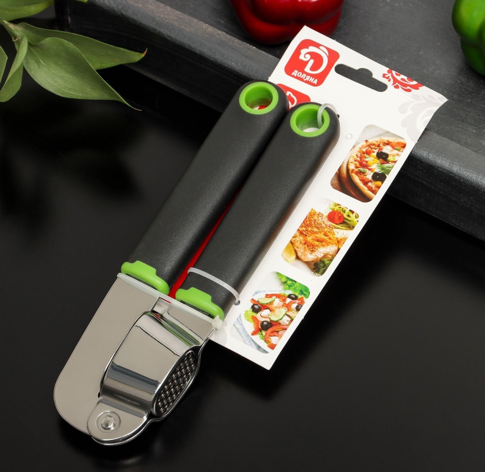 Пресс для чеснока Доляна Lime, 19×5,5 см, цвет чёрно-зелёный