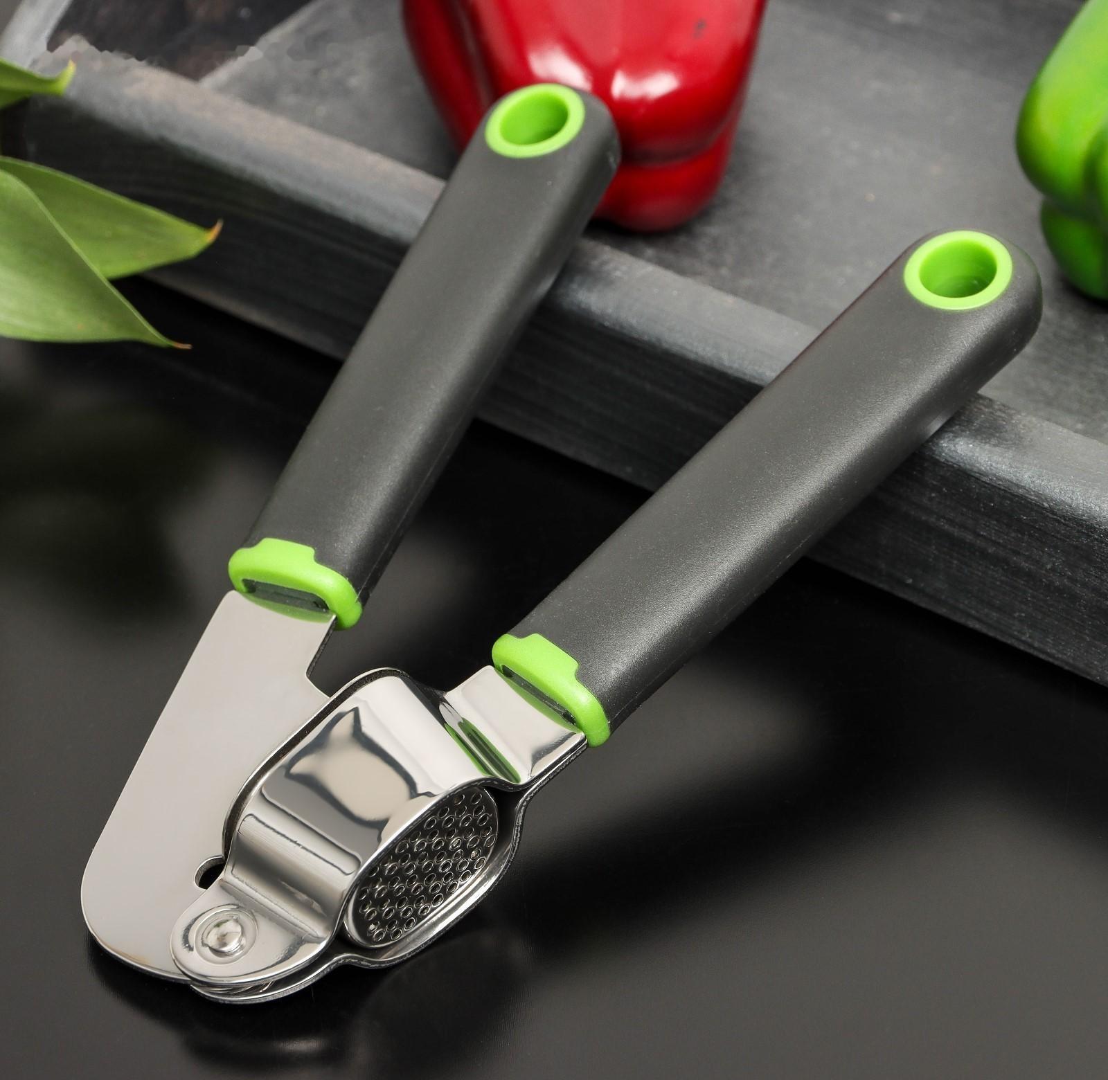 Пресс для чеснока Доляна Lime, 19×5,5 см, цвет чёрно-зелёный