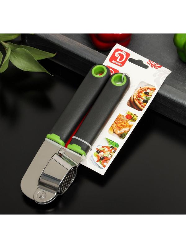 Пресс для чеснока Доляна Lime, 19×5,5 см, цвет чёрно-зелёный