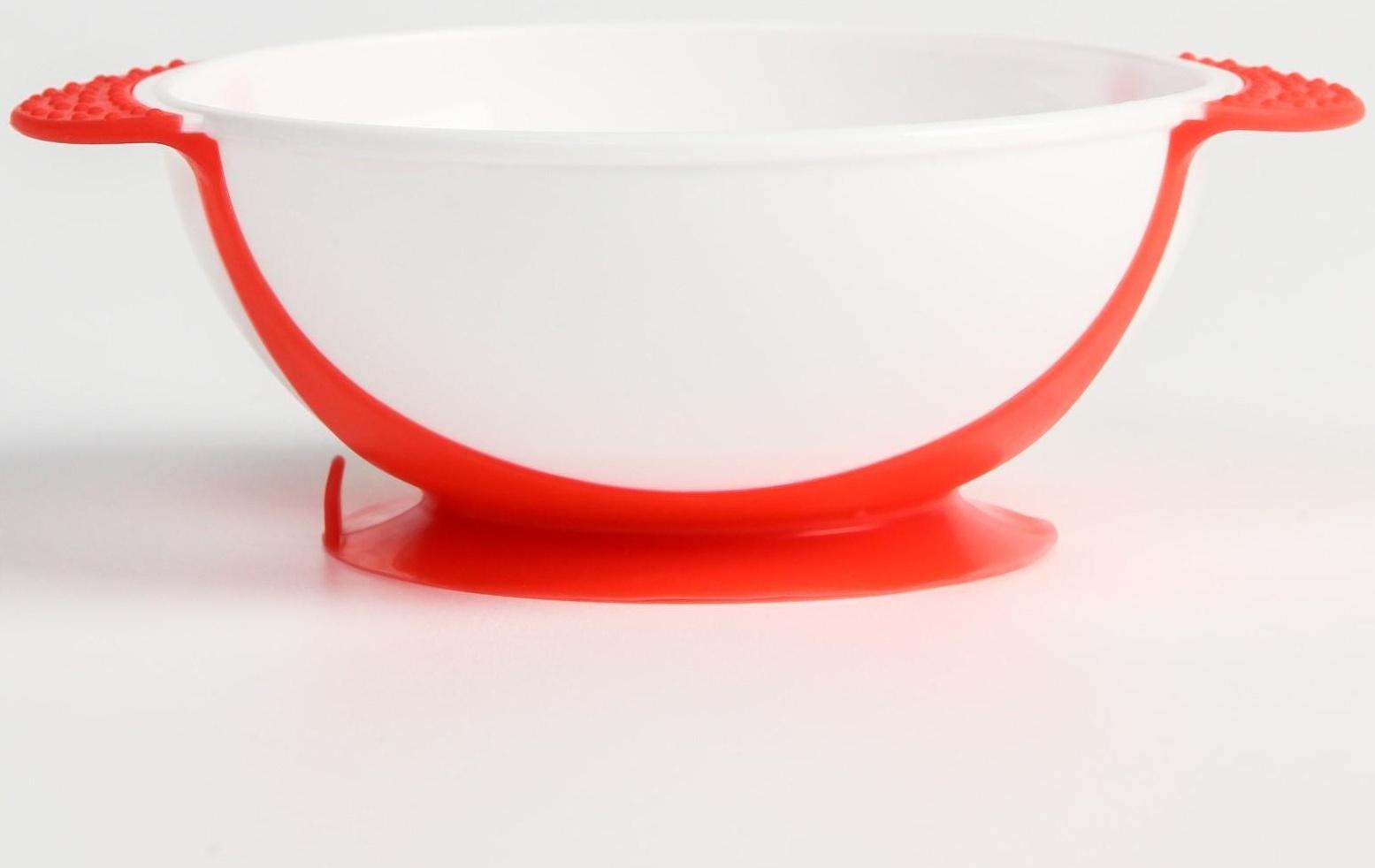 Набор детской посуды: миска на присоске 340мл., с крышкой, термоложка, цвет розовый