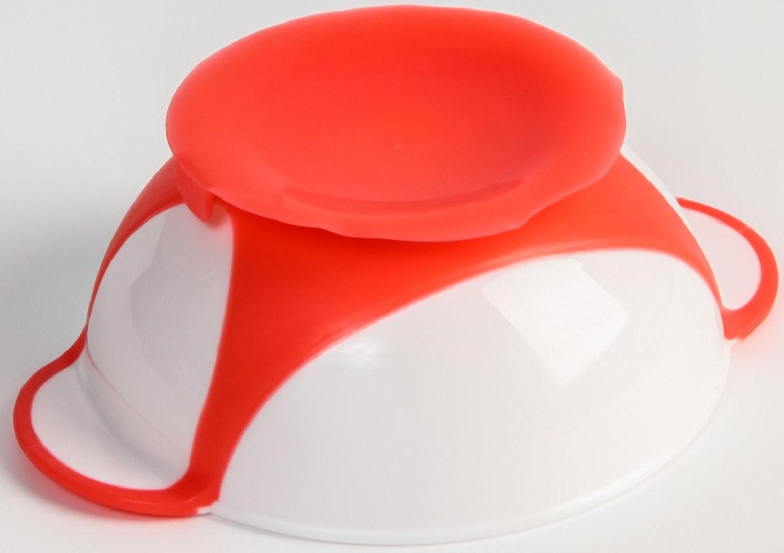 Набор детской посуды: миска на присоске 340мл., с крышкой, термоложка, цвет розовый