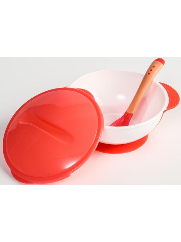 Набор детской посуды: миска на присоске 340мл., с крышкой, термоложка, цвет розовый