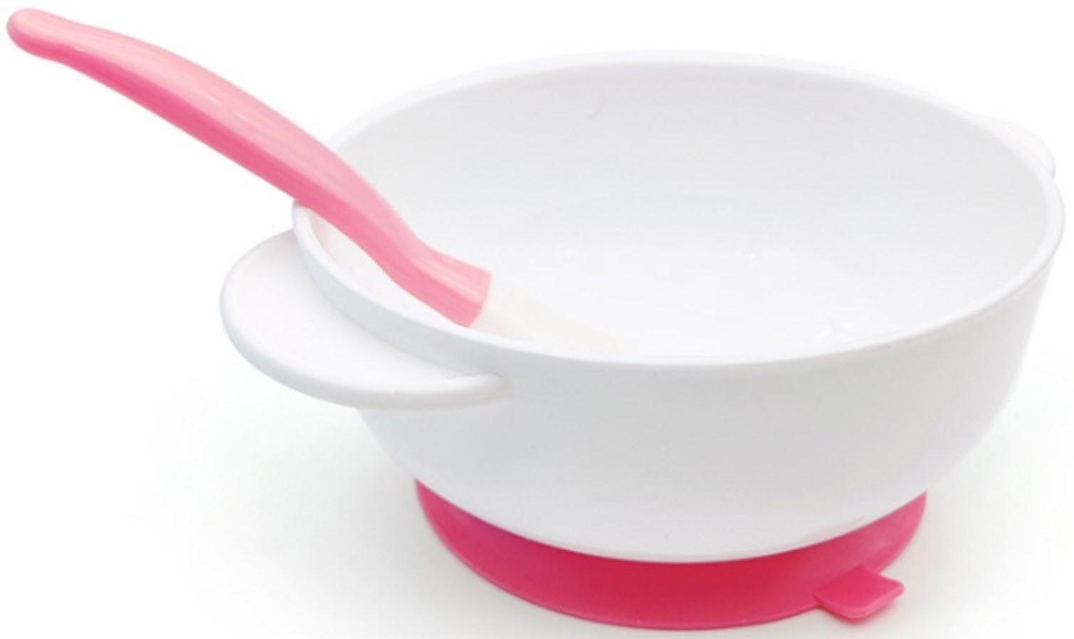 Набор детской посуды: миска на присоске 400мл., с крышкой, ложка, цвет белый/зеленый