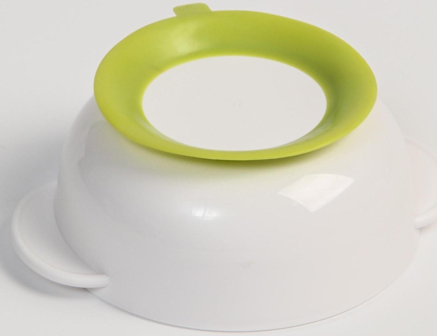 Набор детской посуды: миска на присоске 400мл., с крышкой, ложка, цвет белый/зеленый