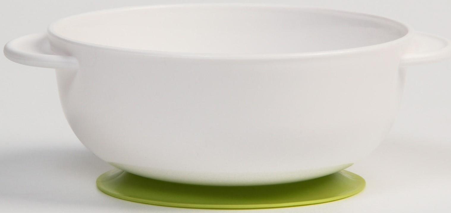 Набор детской посуды: миска на присоске 400мл., с крышкой, ложка, цвет белый/зеленый