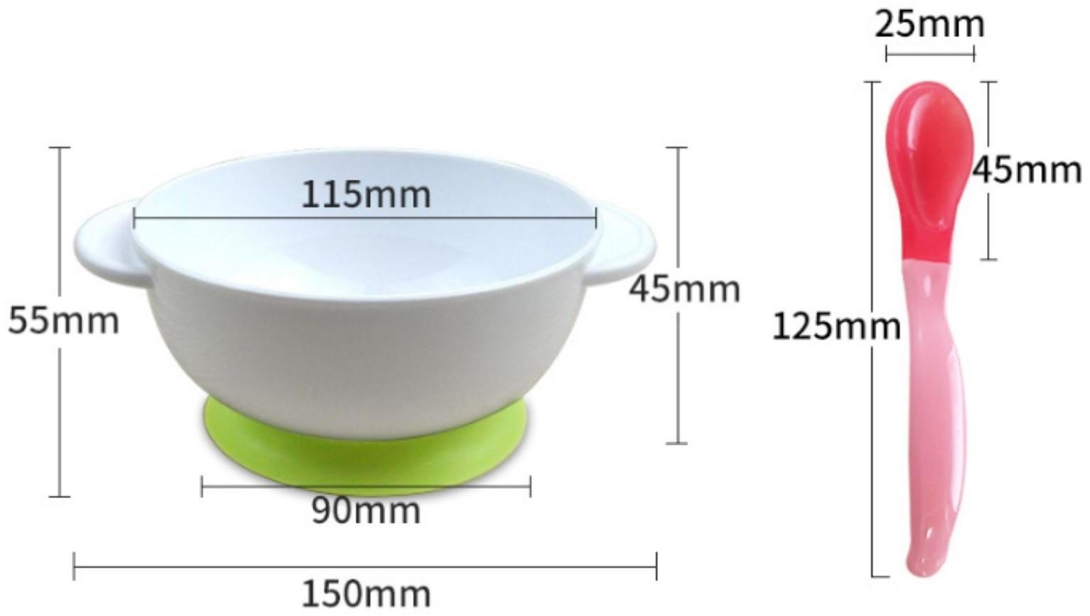 Набор детской посуды: миска на присоске 400мл., с крышкой, ложка, цвет белый/зеленый