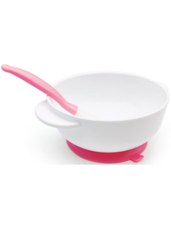 Набор детской посуды: миска на присоске 400мл., с крышкой, ложка, цвет белый/зеленый