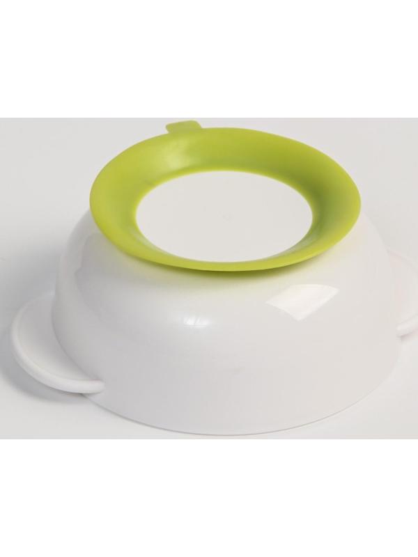Набор детской посуды: миска на присоске 400мл., с крышкой, ложка, цвет белый/зеленый