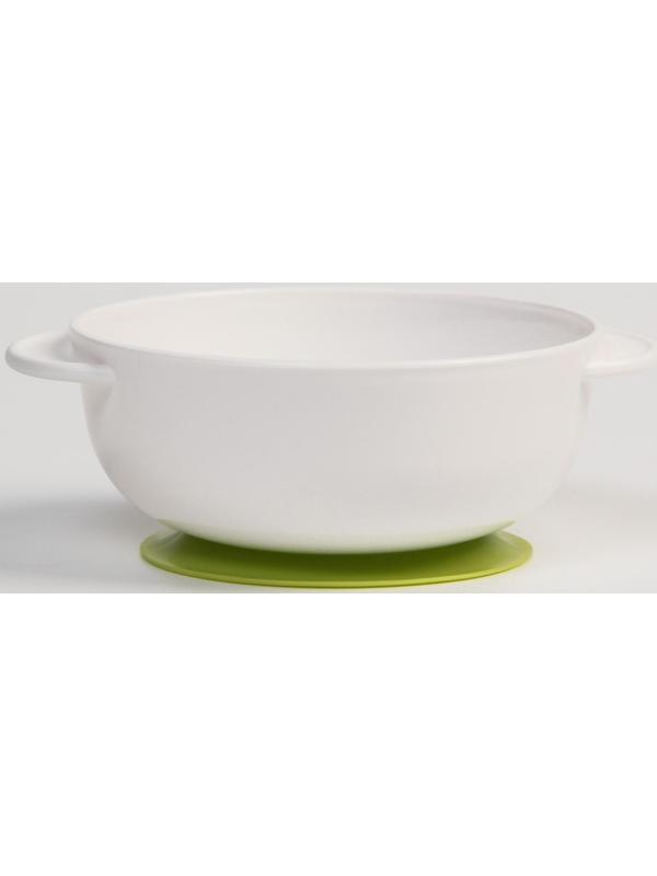 Набор детской посуды: миска на присоске 400мл., с крышкой, ложка, цвет белый/зеленый