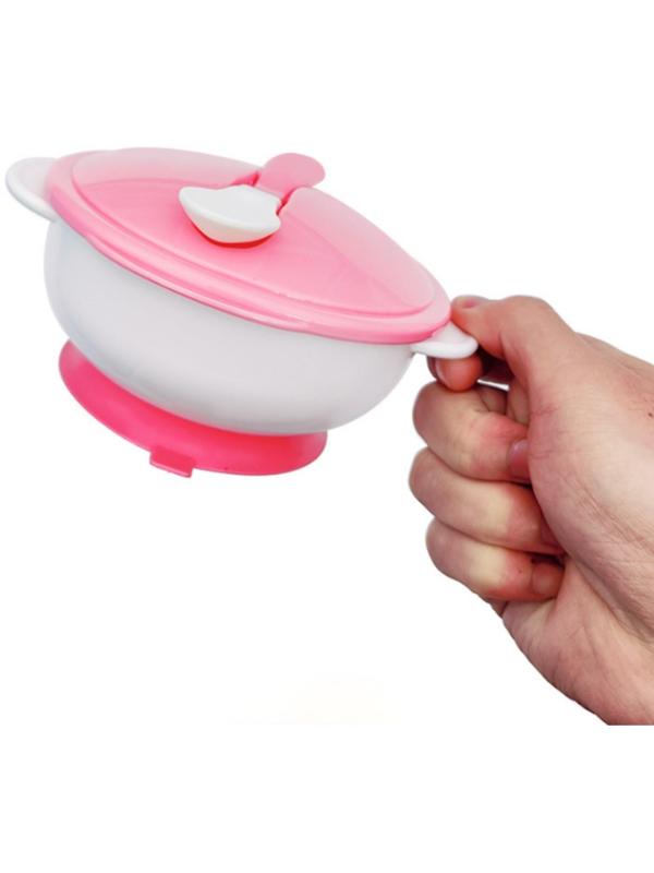 Набор детской посуды: миска на присоске 400мл., с крышкой, ложка, цвет белый/зеленый