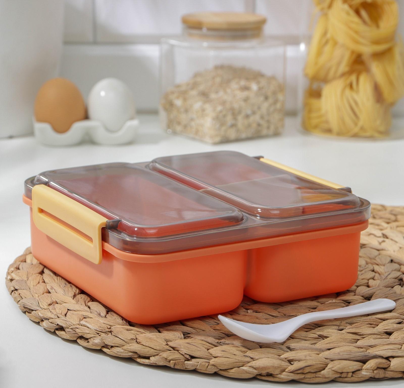 Ланч-бокс пластиковый «Классика», 2 отделения, 18×18×6 см, цвет МИКС