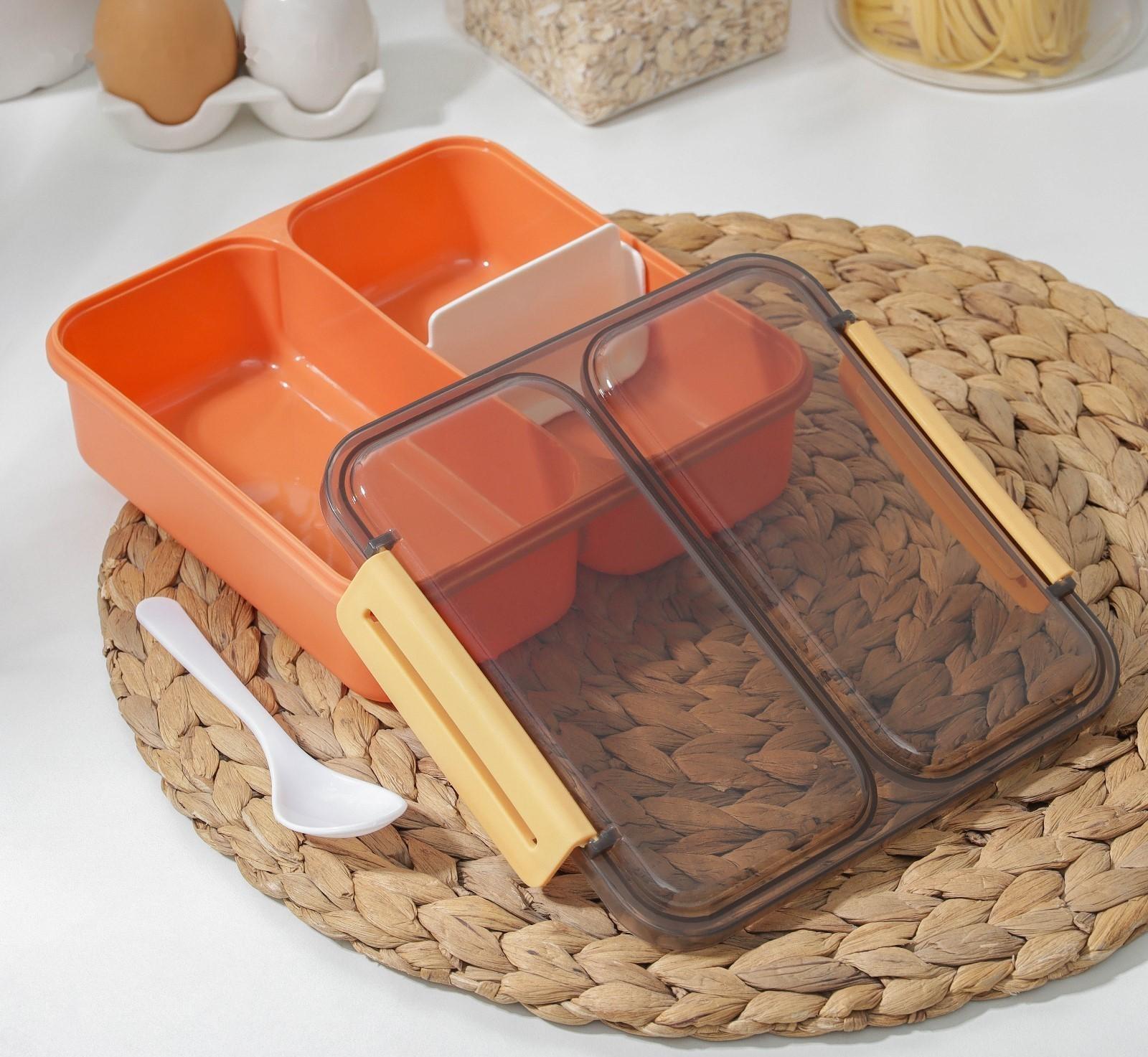 Ланч-бокс пластиковый «Классика», 2 отделения, 18×18×6 см, цвет МИКС