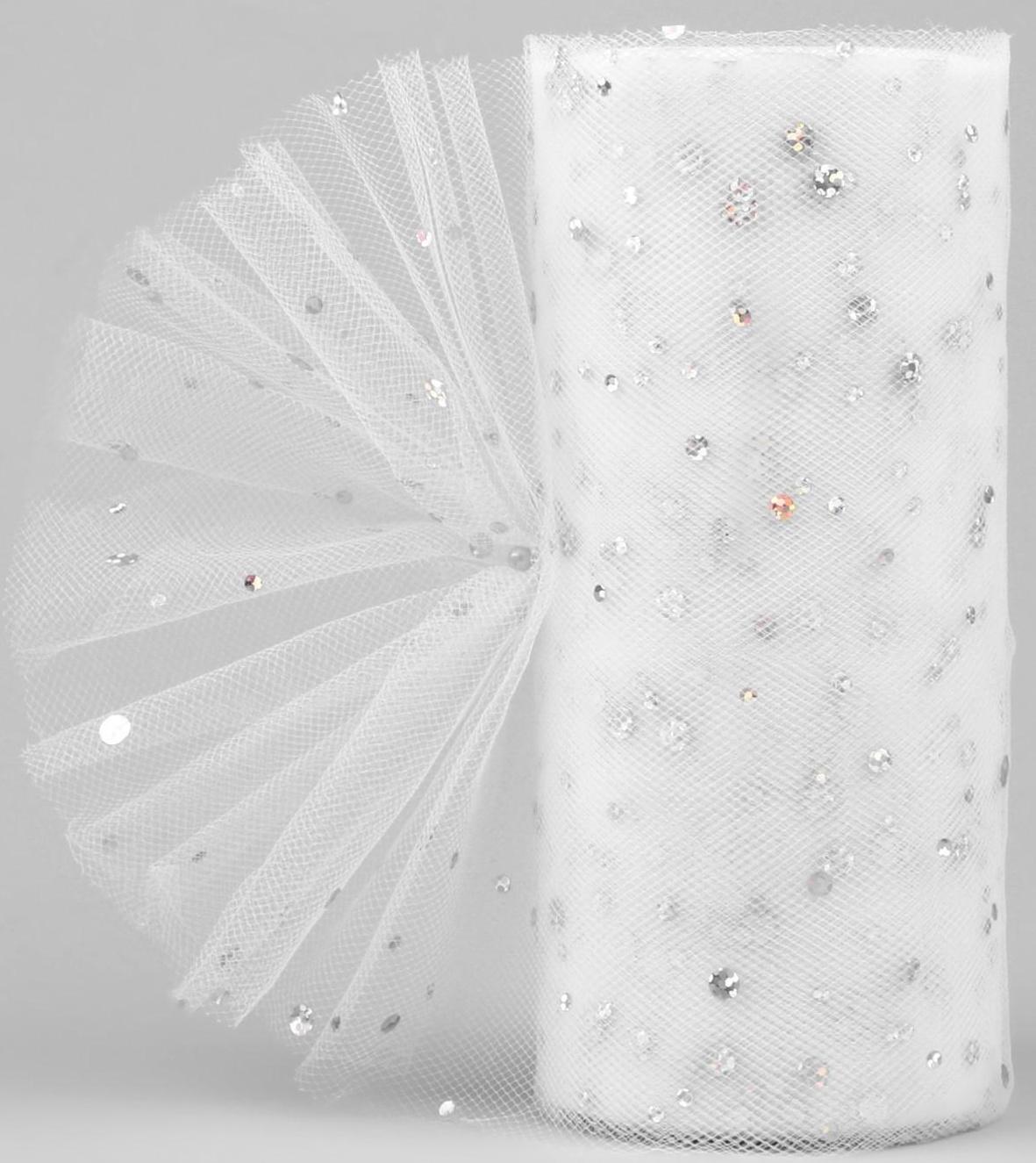 Фатин с блёстками, 15 см, 11 ± 1 г/кв.м, 23 ± 1 м, цвет белый №1