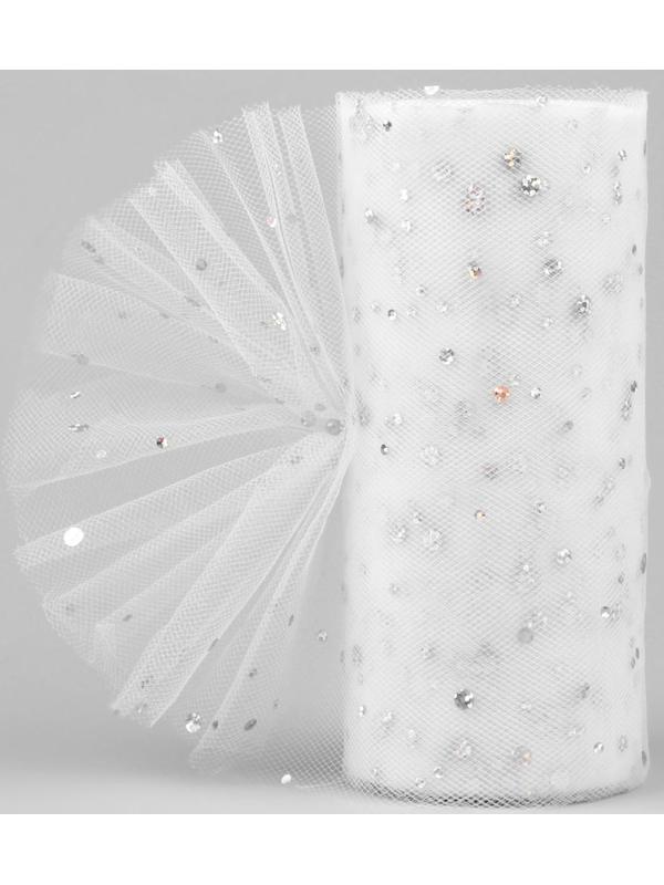 Фатин с блёстками, 15 см, 11 ± 1 г/кв.м, 23 ± 1 м, цвет белый №1