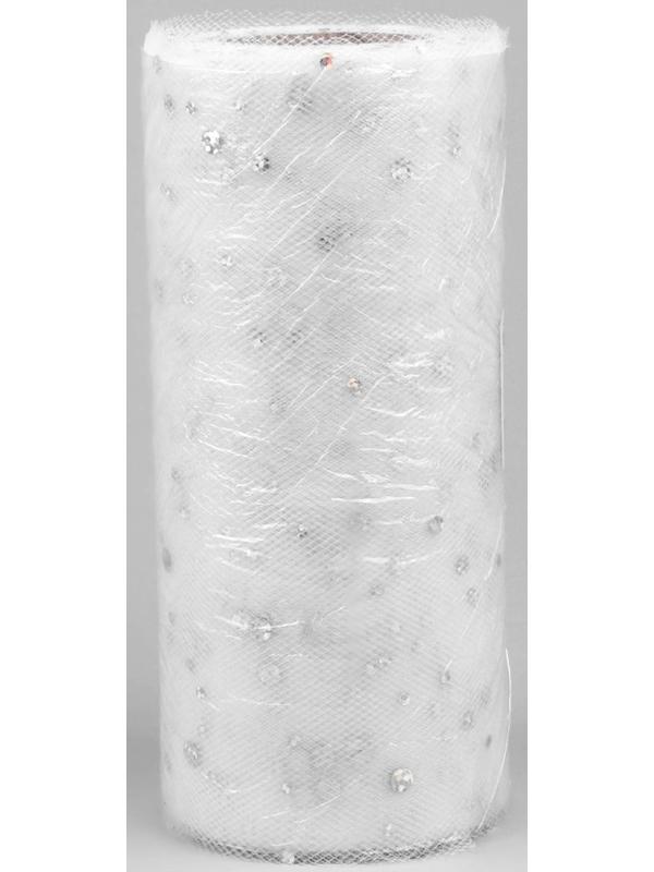 Фатин с блёстками, 15 см, 11 ± 1 г/кв.м, 23 ± 1 м, цвет белый №1